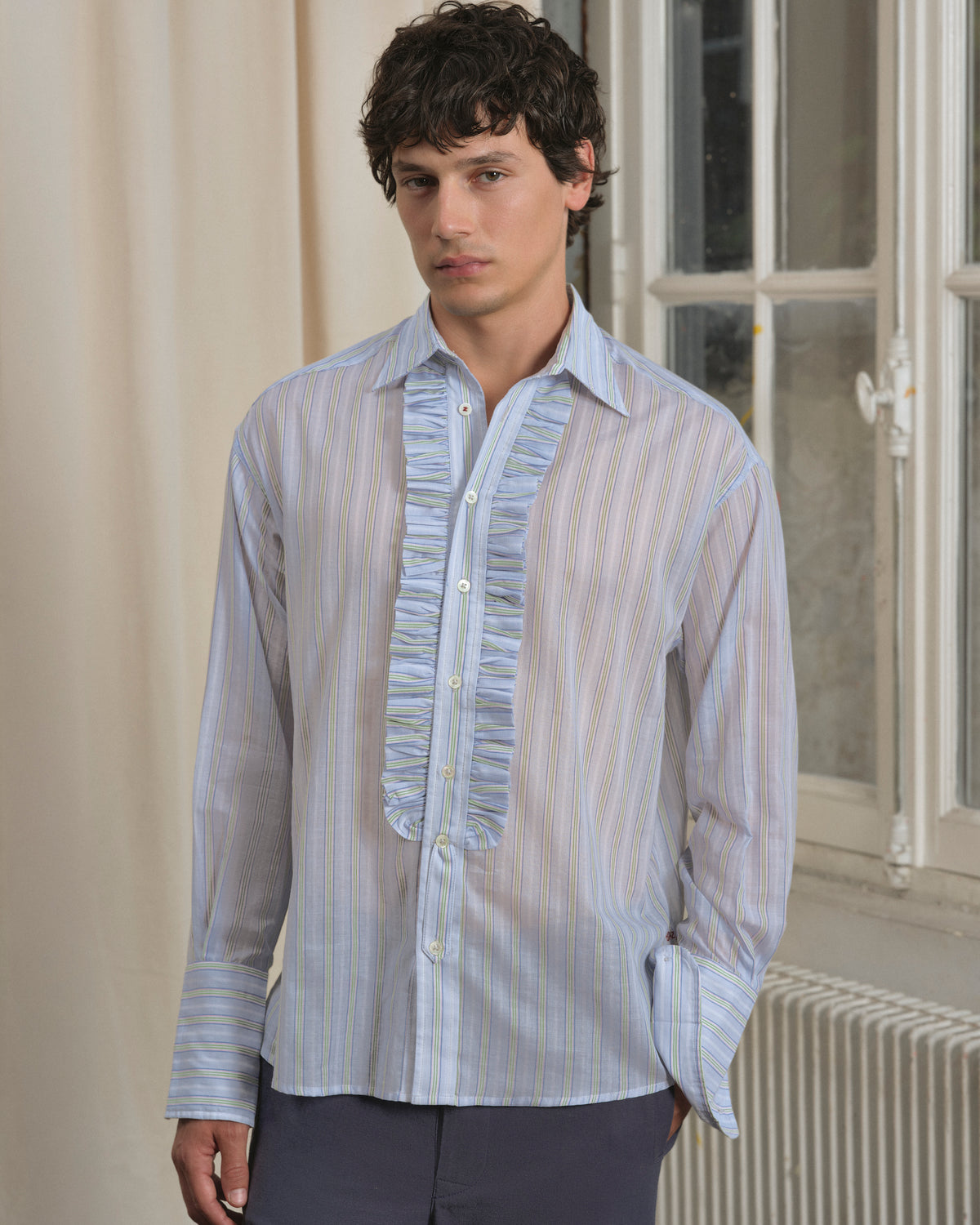 CHEMISE RUCHE BLEU CLAIR