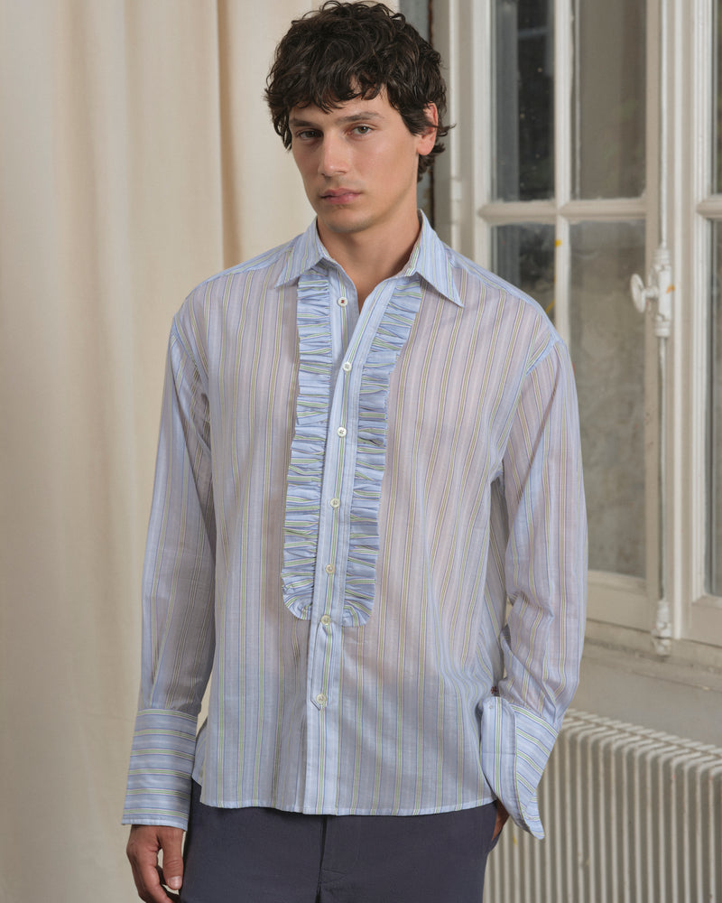 CHEMISE RUCHE BLEU CLAIR