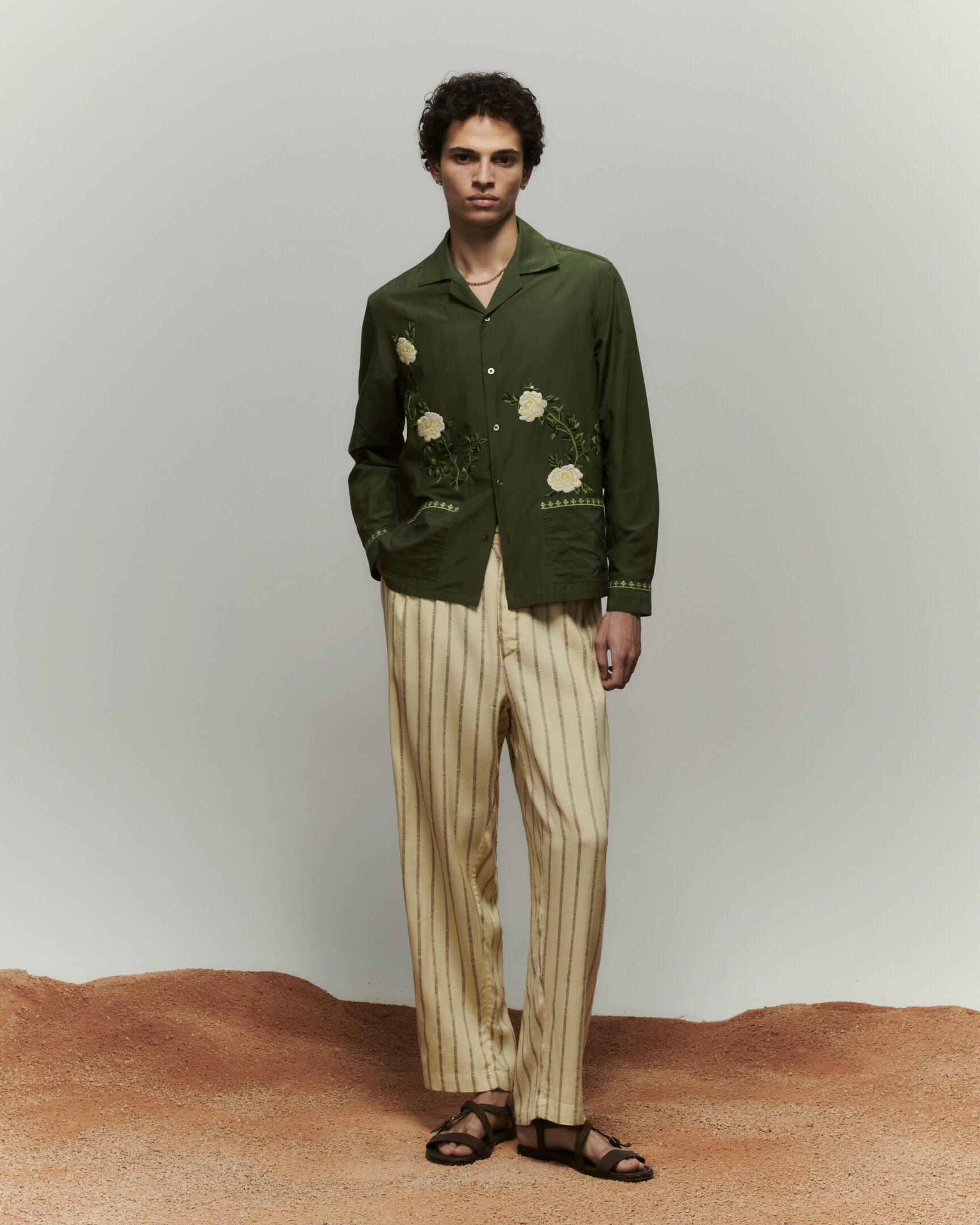 Kornus Shirt - Green Khaki Cotton/Silk